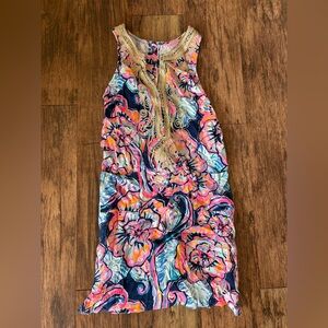 Lilly Pulitzer Navy, Pink, Gold Tropical Embellished dress